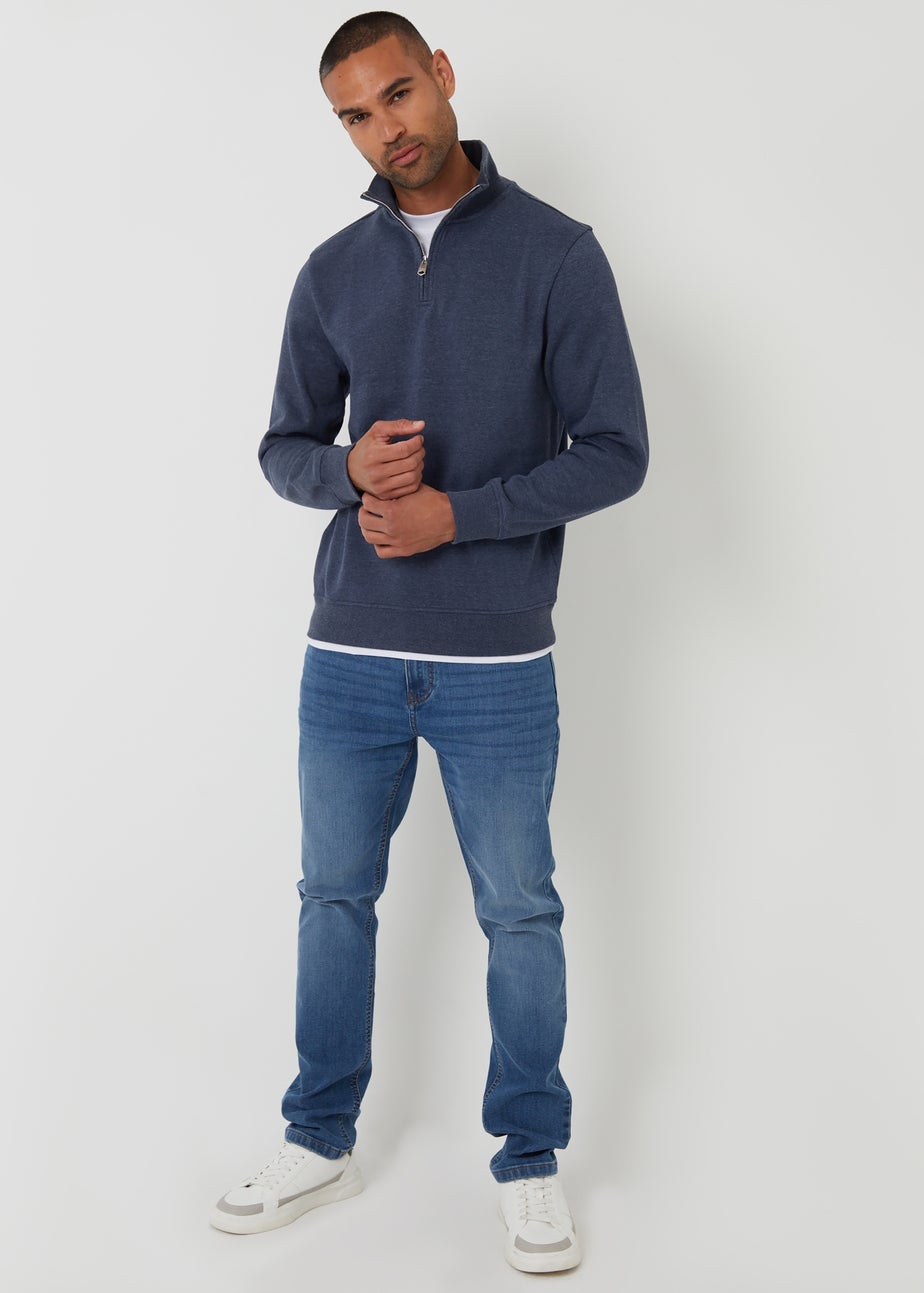 Threadbare Blue Mock T-Shirt Quarter Zip Sweatshirt