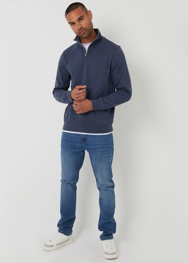 Threadbare Blue Mock T-Shirt Quarter Zip Sweatshirt