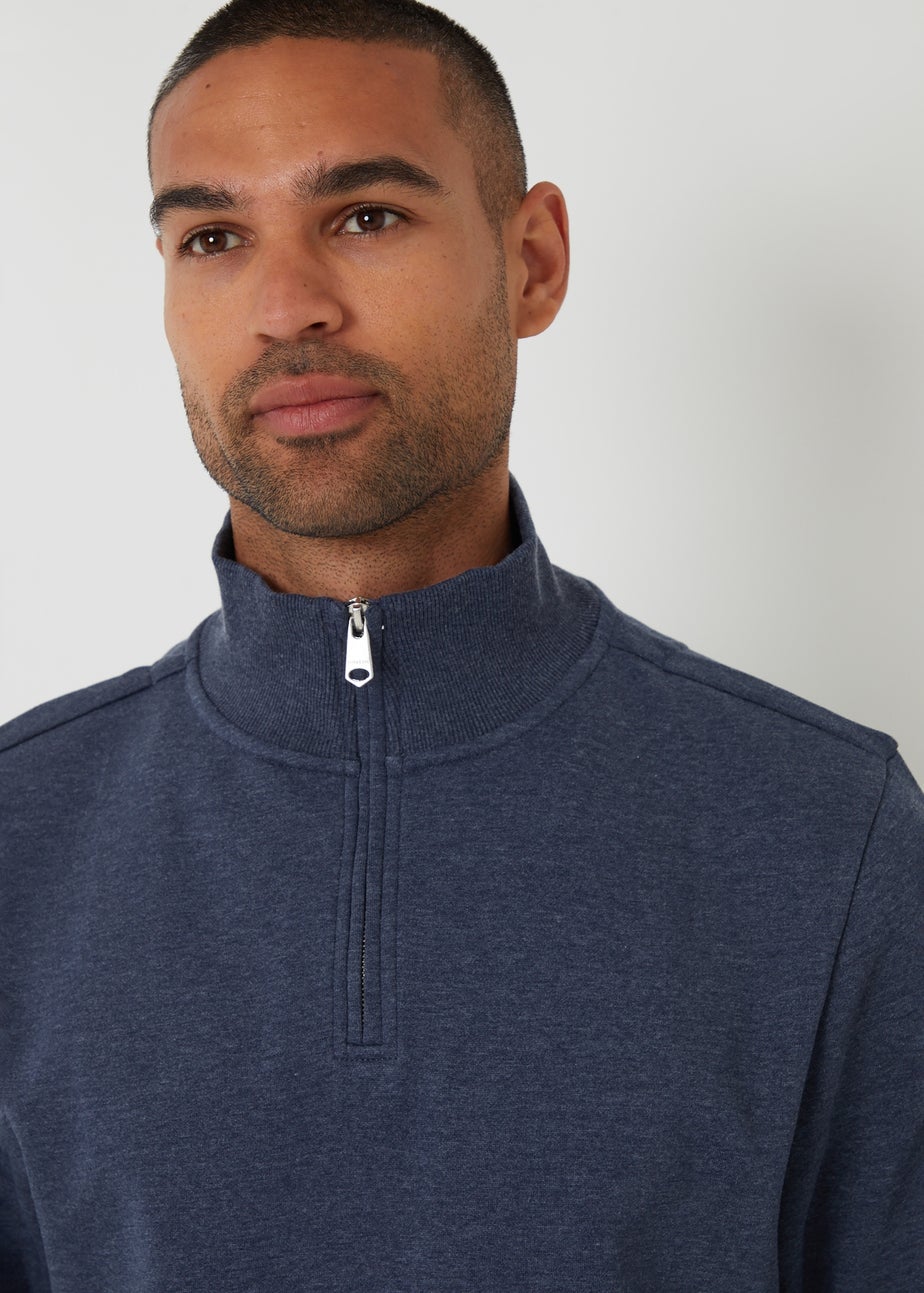 Threadbare Blue Mock T-Shirt Quarter Zip Sweatshirt