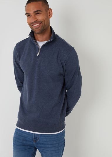 Threadbare Blue Mock T-Shirt Quarter Zip Sweatshirt