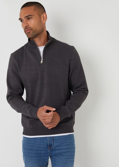 Threadbare Charcoal Mock T-Shirt Quarter Zip Sweatshirt