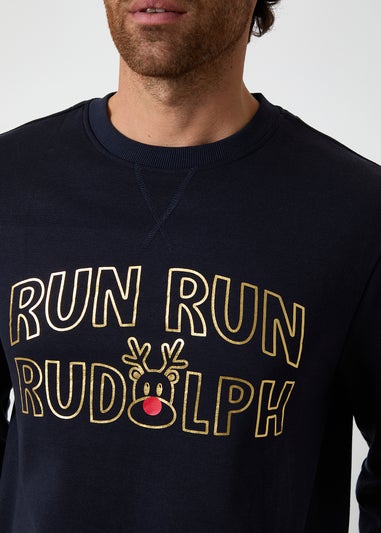 Threadbare Navy Christmas Graphic Print Crew Neck Sweatshirt