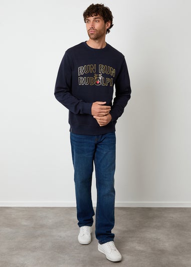 Threadbare Navy Christmas Graphic Print Crew Neck Sweatshirt