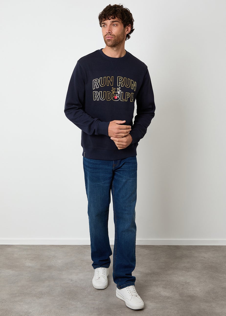 Threadbare Navy Christmas Graphic Print Crew Neck Sweatshirt