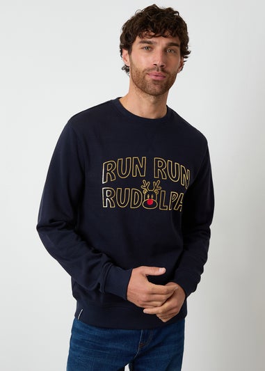 Threadbare Navy Christmas Graphic Print Crew Neck Sweatshirt