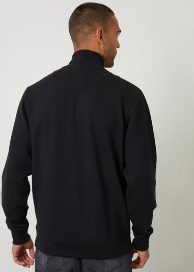 Threadbare Black Textured Quarter Zip Sweatshirt