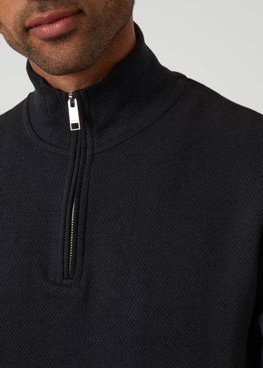 Threadbare Black Textured Quarter Zip Sweatshirt