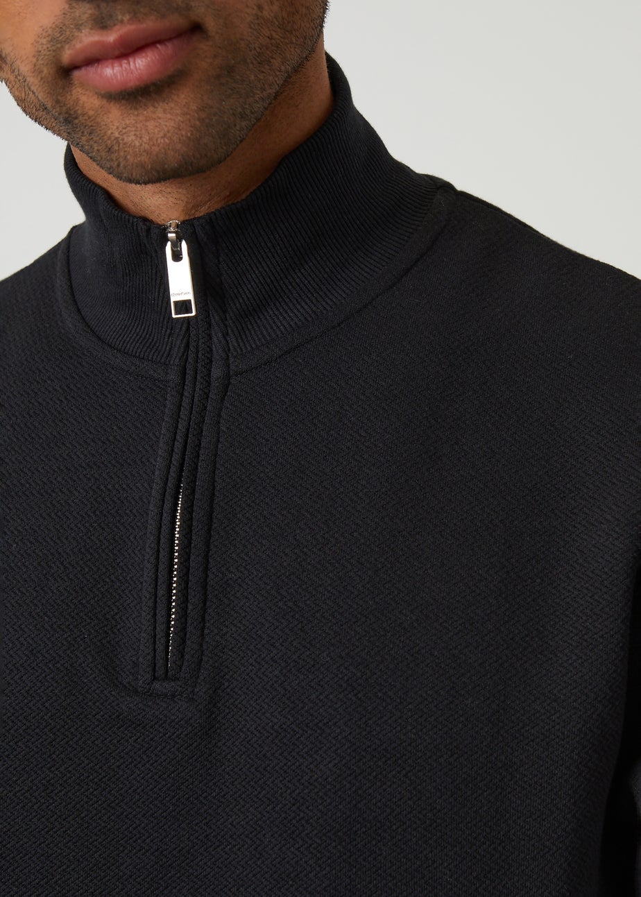 Threadbare Black Textured Quarter Zip Sweatshirt