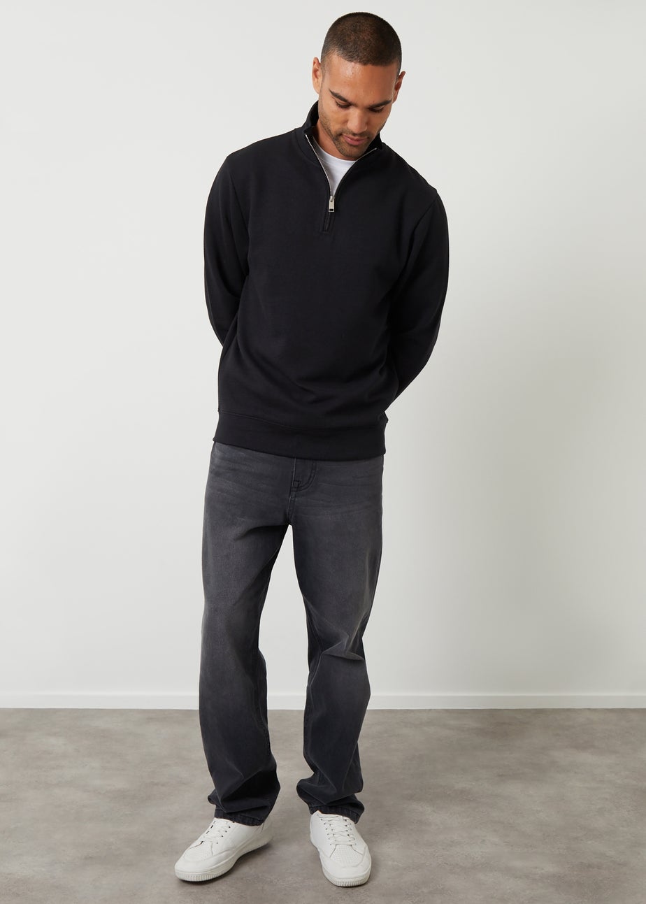 Threadbare Black Textured Quarter Zip Sweatshirt