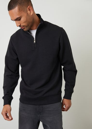 Threadbare Black Textured Quarter Zip Sweatshirt