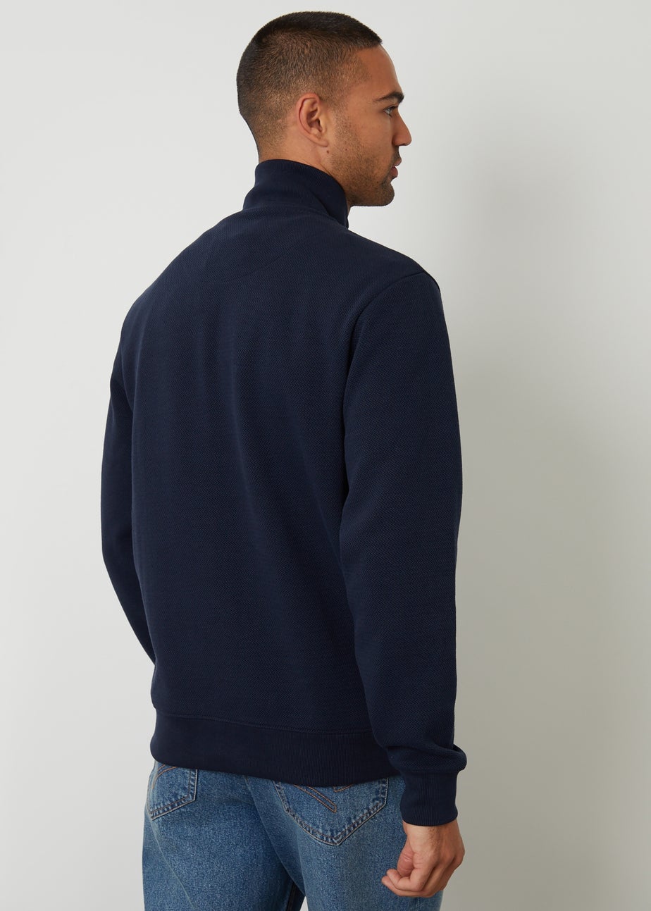 Threadbare Navy Textured Quarter Zip Sweatshirt