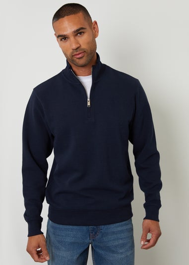 Threadbare Navy Textured Quarter Zip Sweatshirt