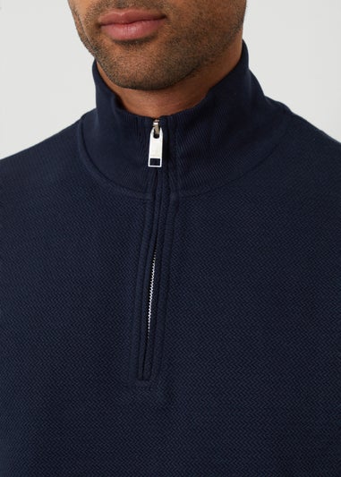 Threadbare Navy Textured Quarter Zip Sweatshirt