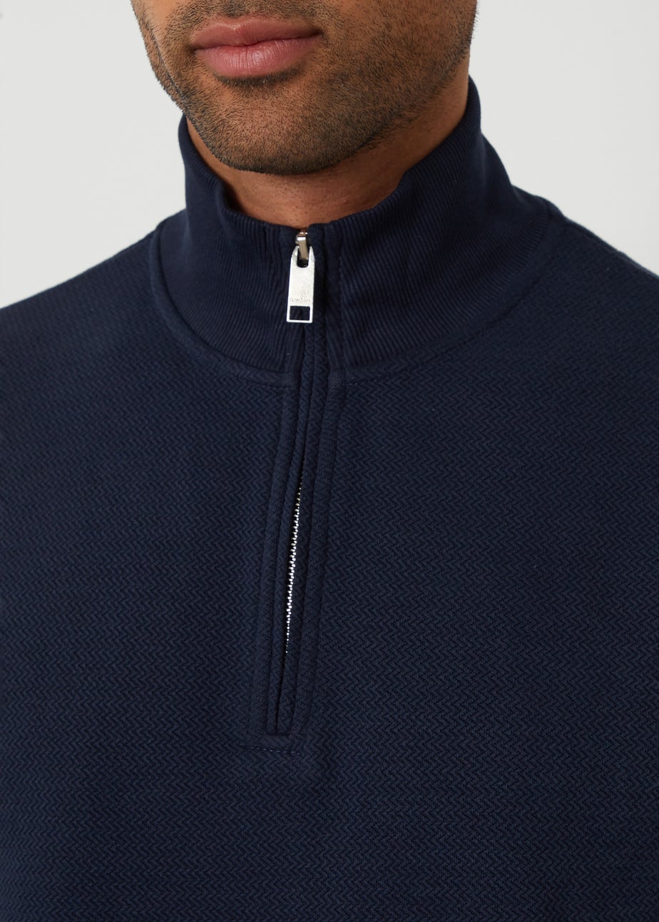 Threadbare Navy Textured Quarter Zip Sweatshirt