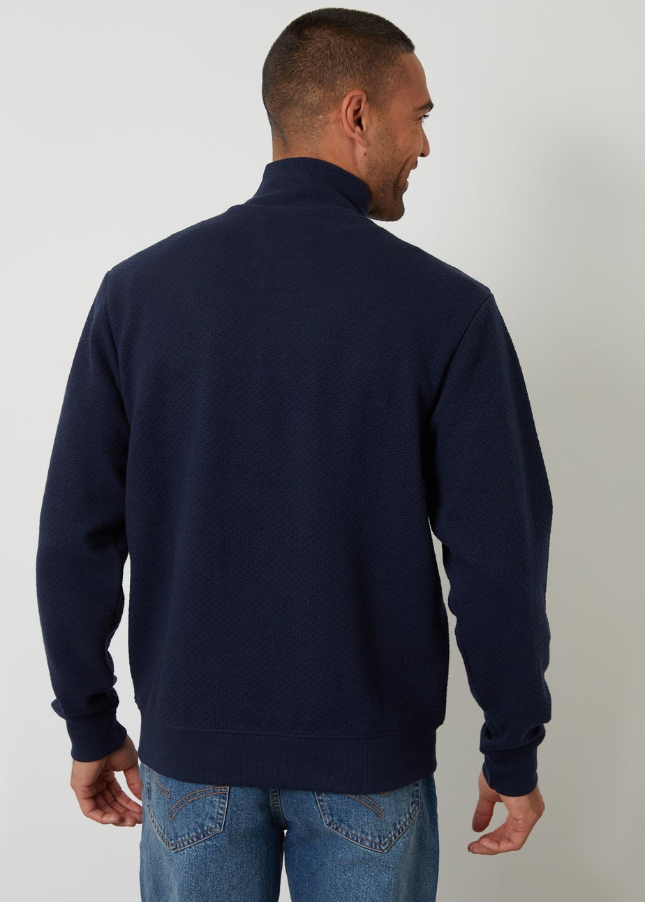 Threadbare Navy Textured Quarter Zip Sweatshirt