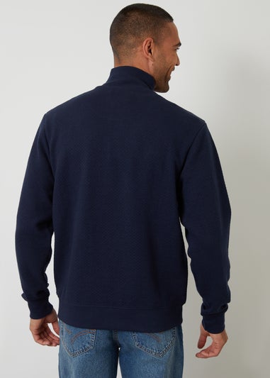 Threadbare Navy Textured Quarter Zip Sweatshirt