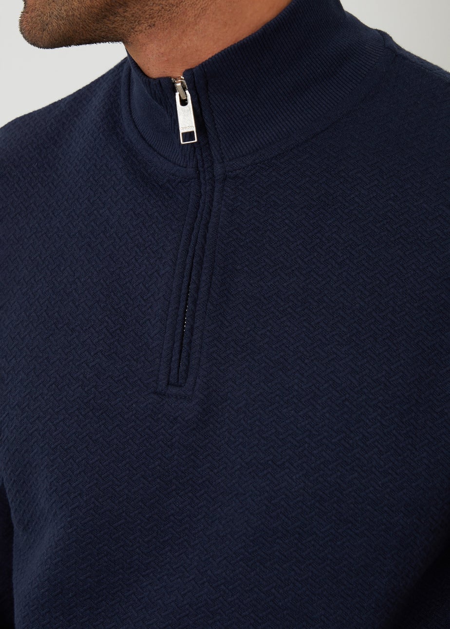 Threadbare Navy Textured Quarter Zip Sweatshirt