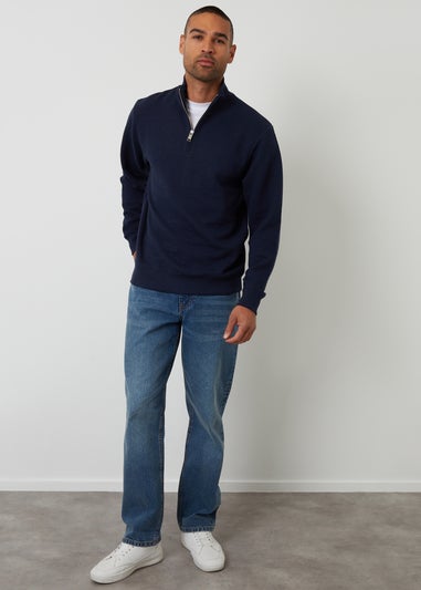 Threadbare Navy Textured Quarter Zip Sweatshirt