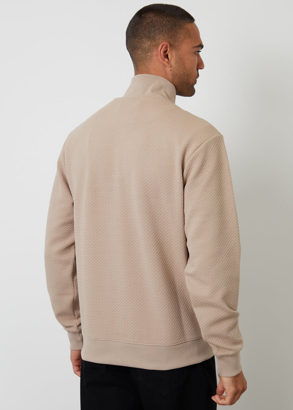 Threadbare Taupe Textured Quarter Zip Sweatshirt
