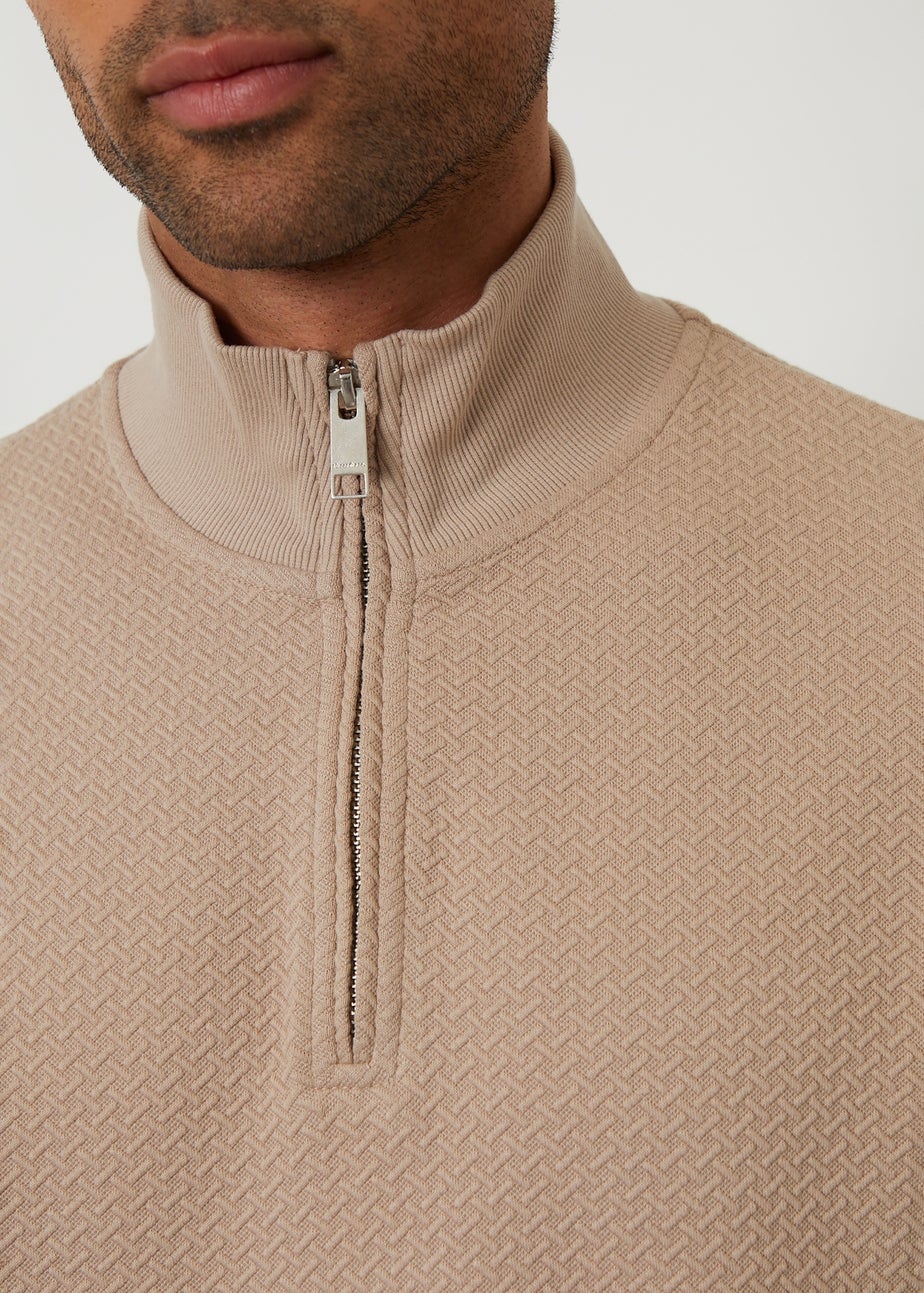 Threadbare Taupe Textured Quarter Zip Sweatshirt