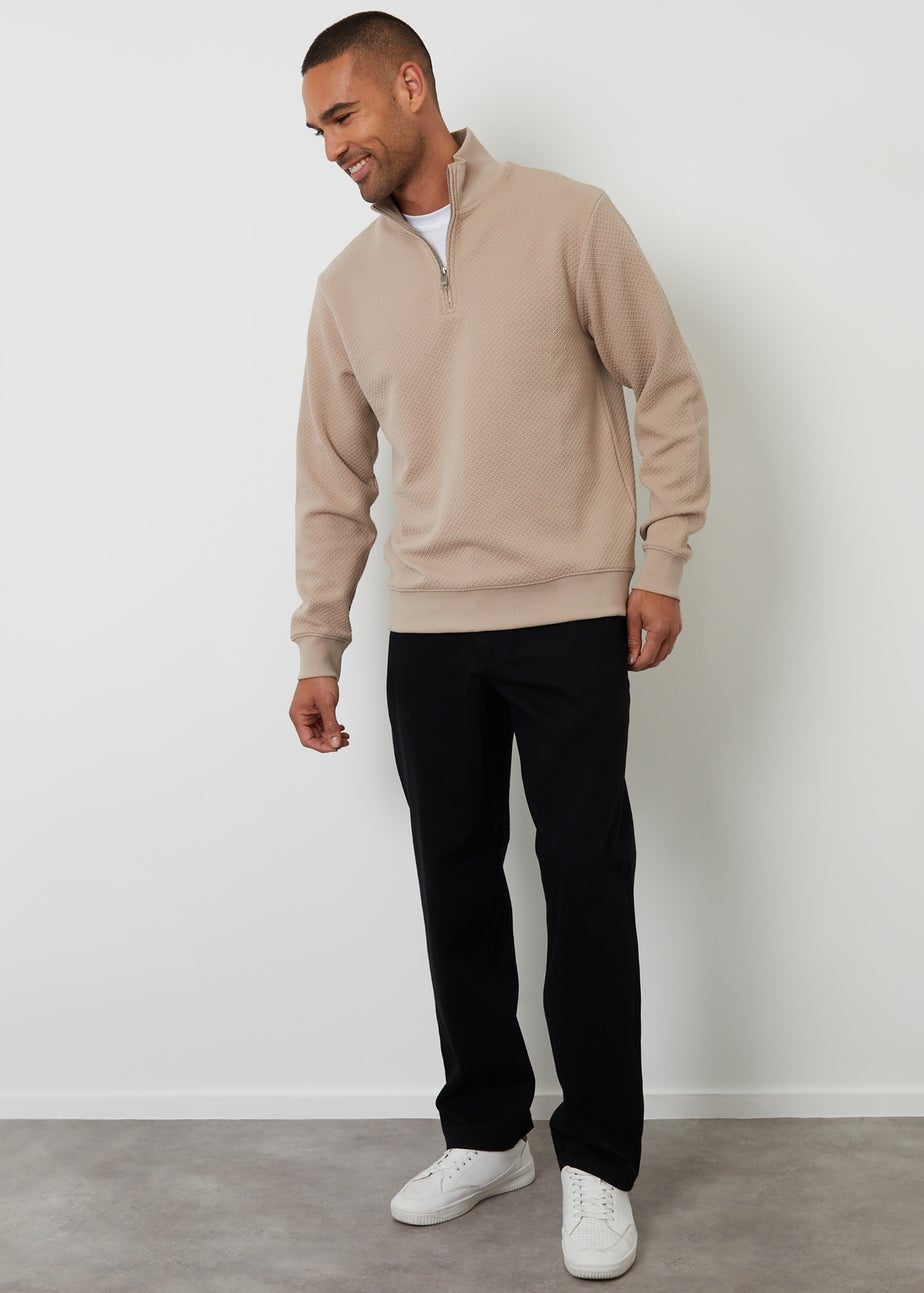 Threadbare Taupe Textured Quarter Zip Sweatshirt