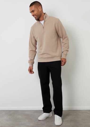 Threadbare Taupe Textured Quarter Zip Sweatshirt
