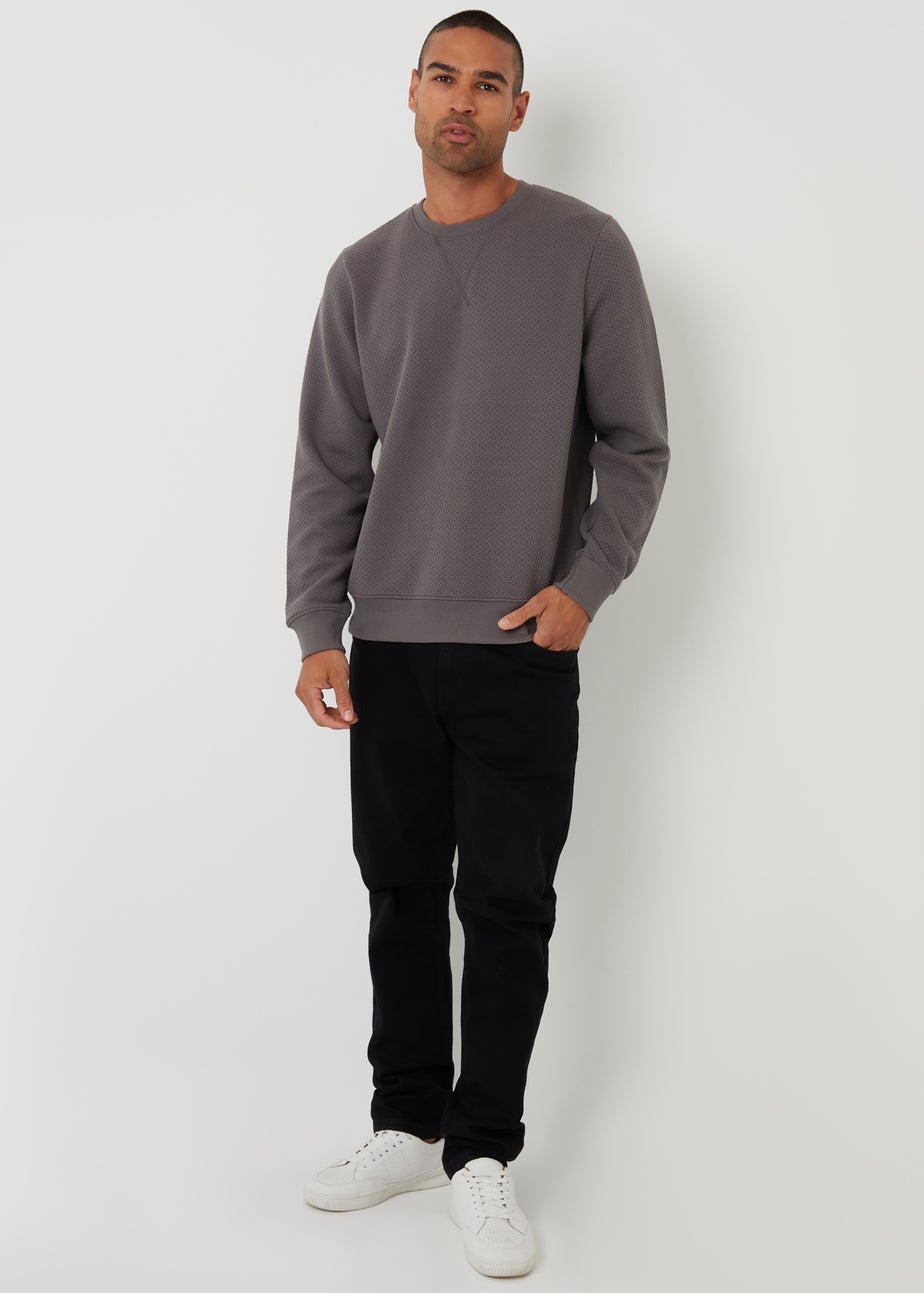 Threadbare Dark Grey Textured Crew Neck Sweatshirt