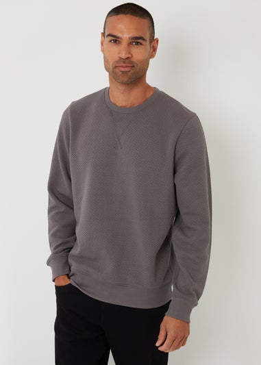 Threadbare Dark Grey Textured Crew Neck Sweatshirt