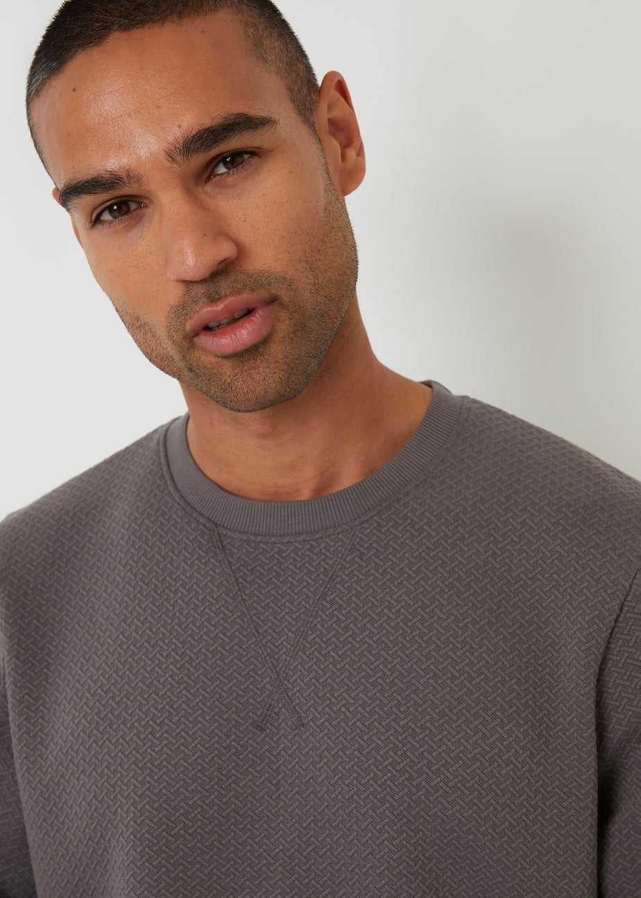 Threadbare Dark Grey Textured Crew Neck Sweatshirt