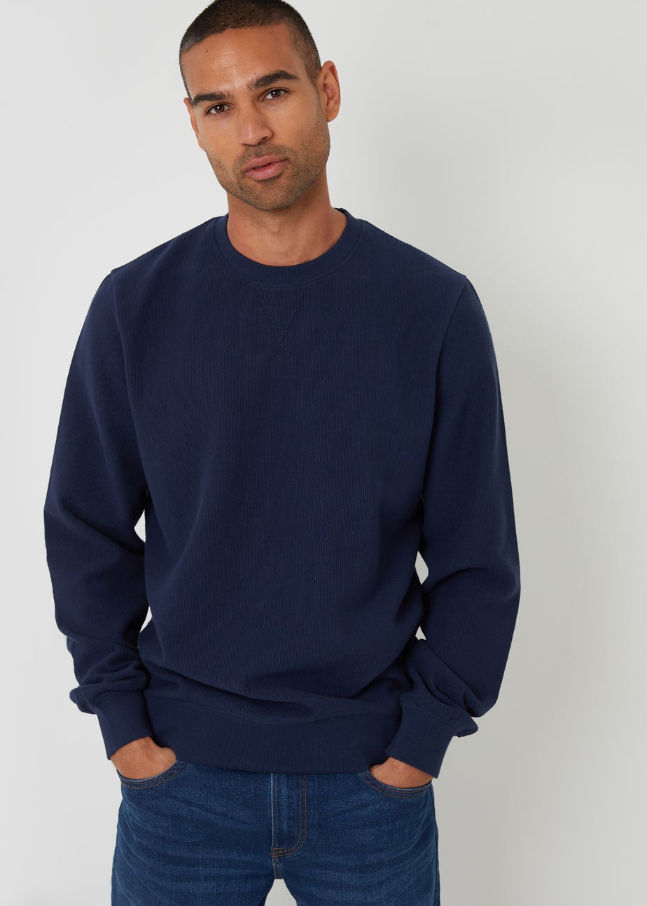 Threadbare Navy Textured Crew Neck Sweatshirt