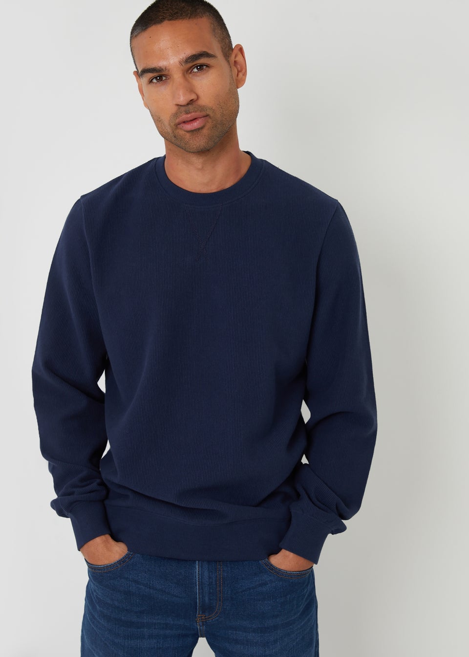 Threadbare Navy Textured Crew Neck Sweatshirt