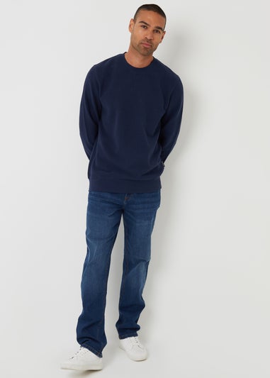 Threadbare Navy Textured Crew Neck Sweatshirt