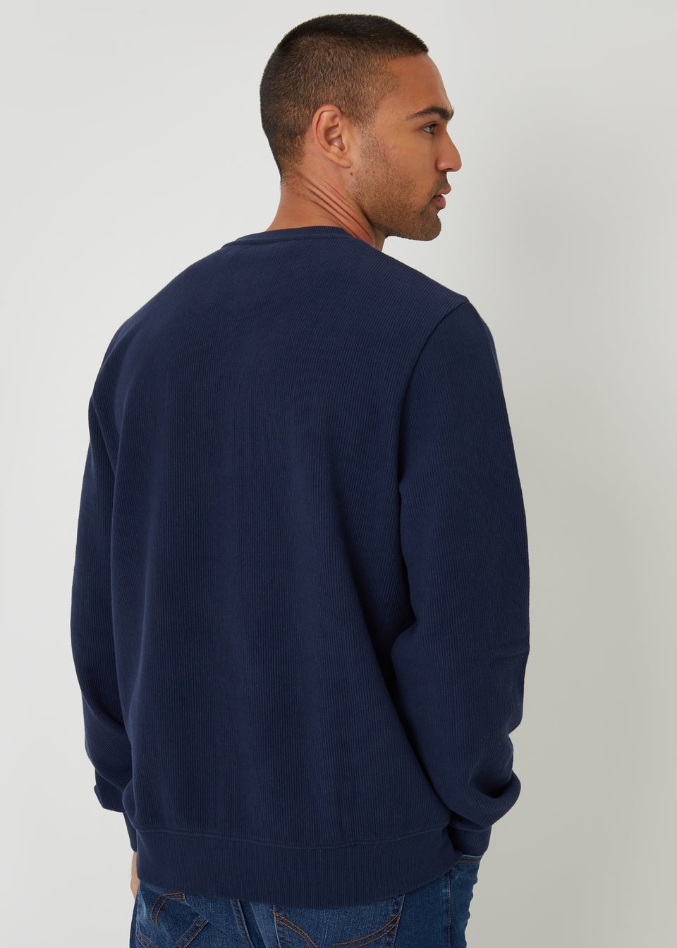 Threadbare Navy Textured Crew Neck Sweatshirt