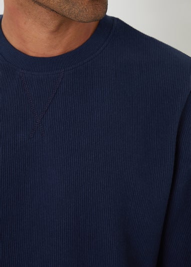 Threadbare Navy Textured Crew Neck Sweatshirt