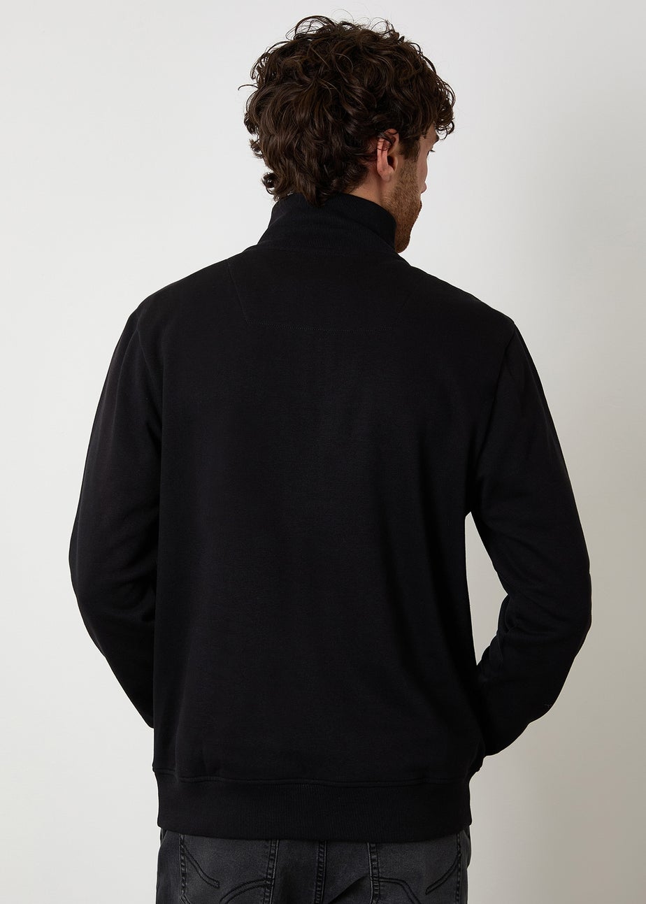 Threadbare Black Christmas Graphic Print Quarter Zip Sweatshirt