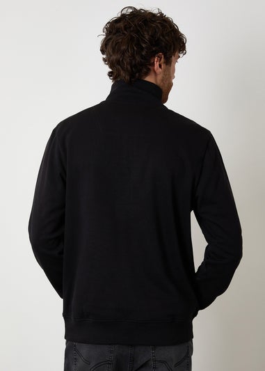 Threadbare Black Christmas Graphic Print Quarter Zip Sweatshirt