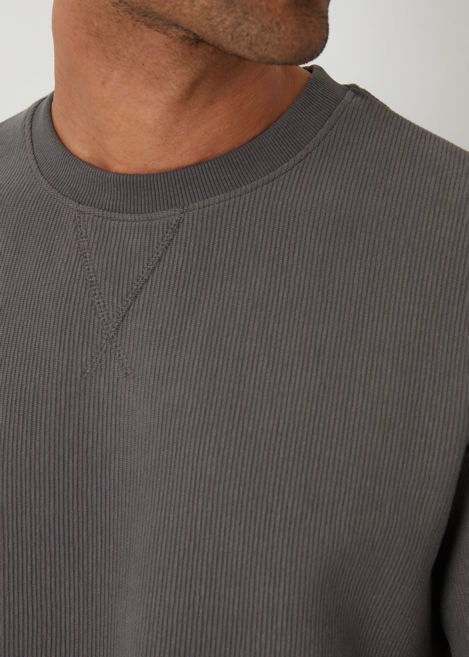 Threadbare Dark Grey Textured Crew Neck Sweatshirt