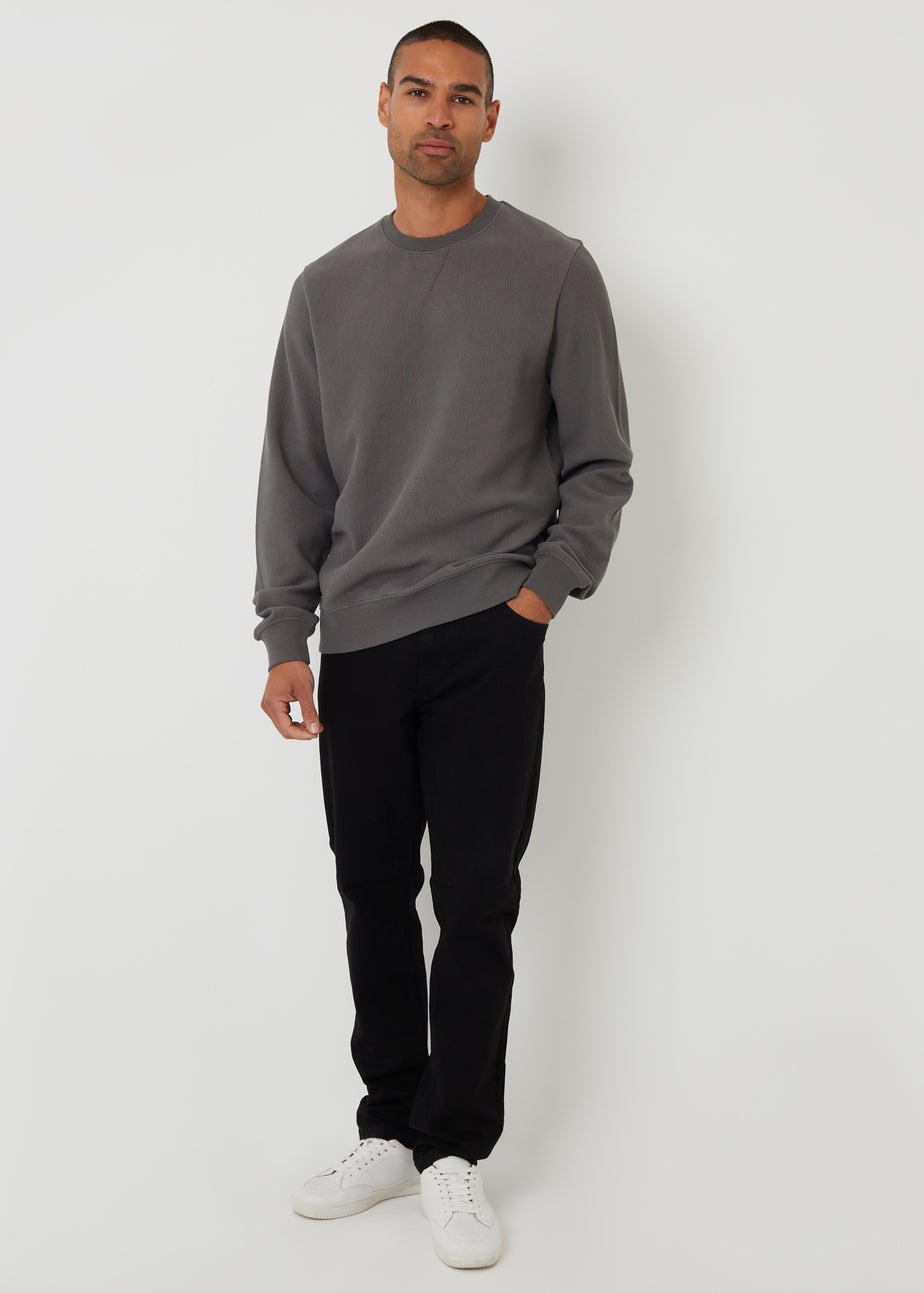 Threadbare Dark Grey Textured Crew Neck Sweatshirt