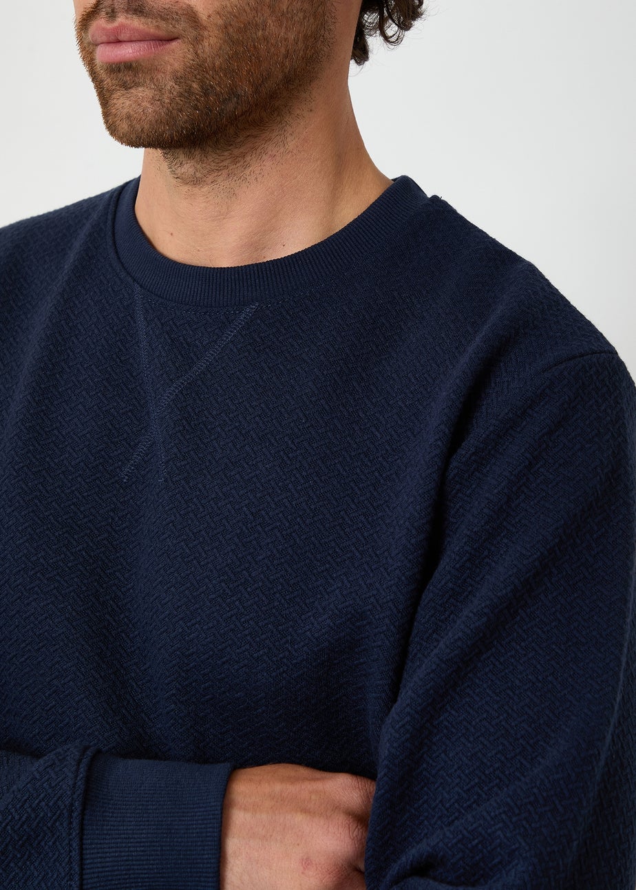 Threadbare Navy Textured Crew Neck Sweatshirt