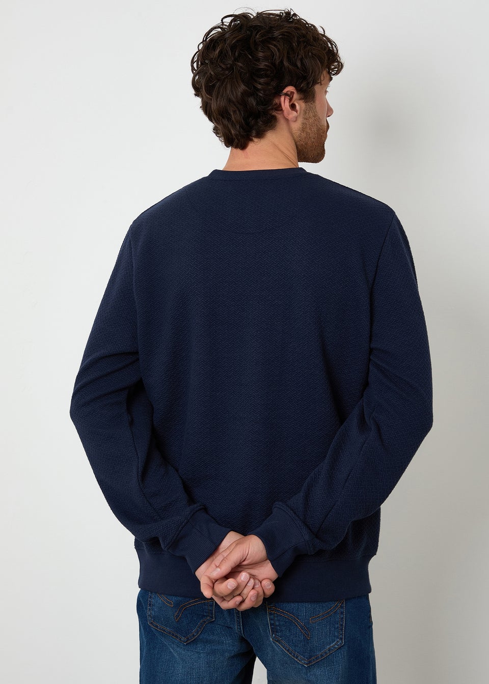 Threadbare Navy Textured Crew Neck Sweatshirt