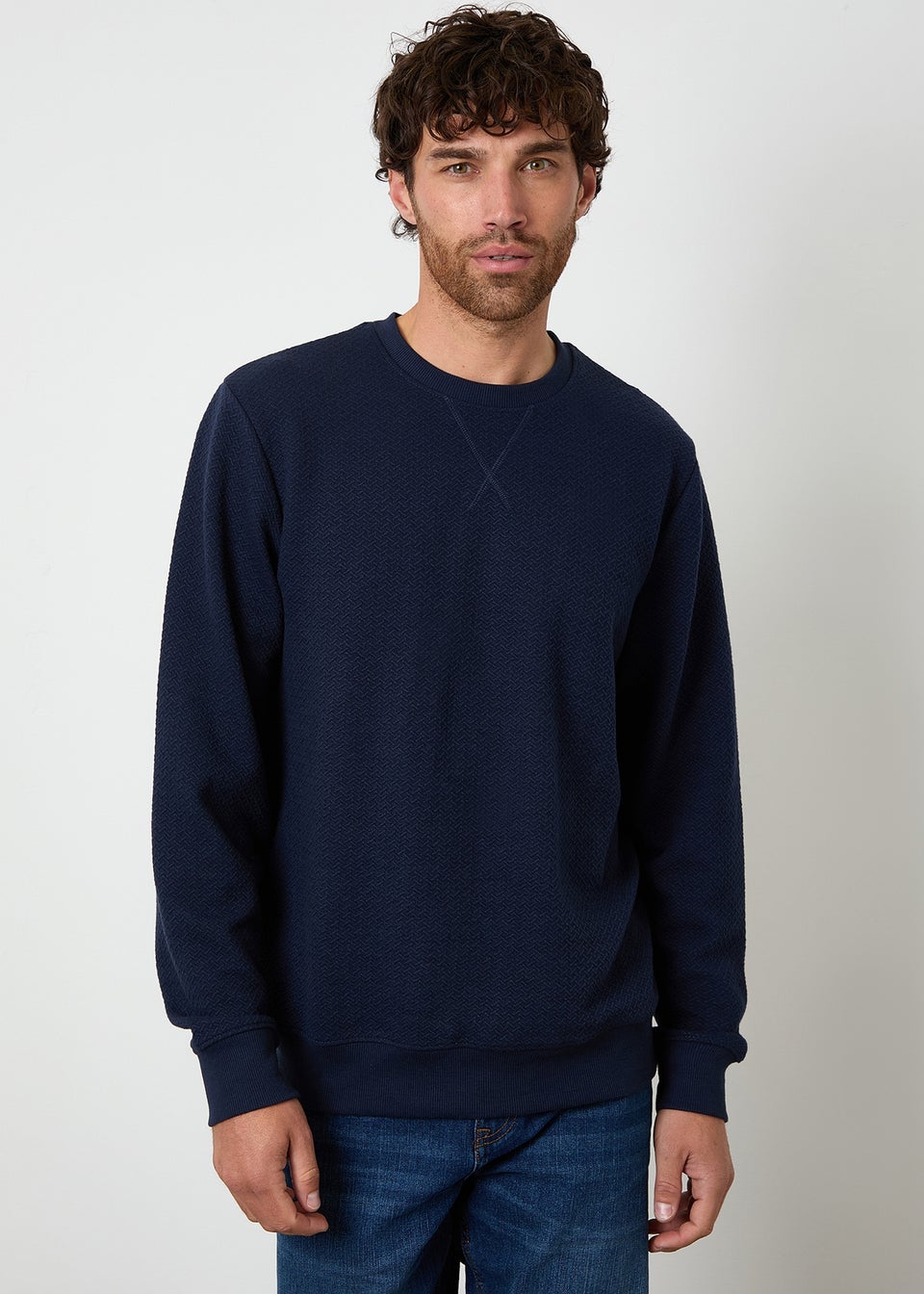 Threadbare Navy Textured Crew Neck Sweatshirt