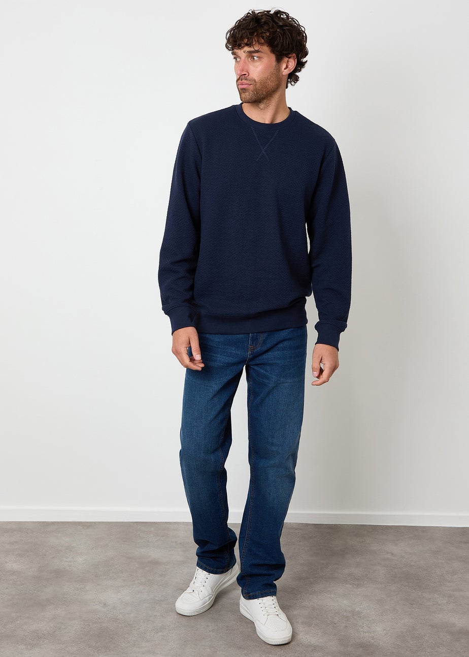 Threadbare Navy Textured Crew Neck Sweatshirt