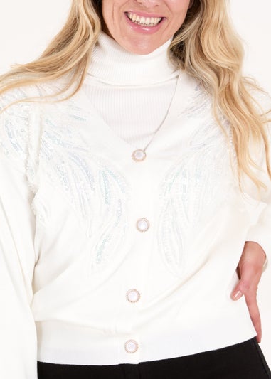 Blue Vanilla Ivory Pearl Button Embellished Front Cardigan