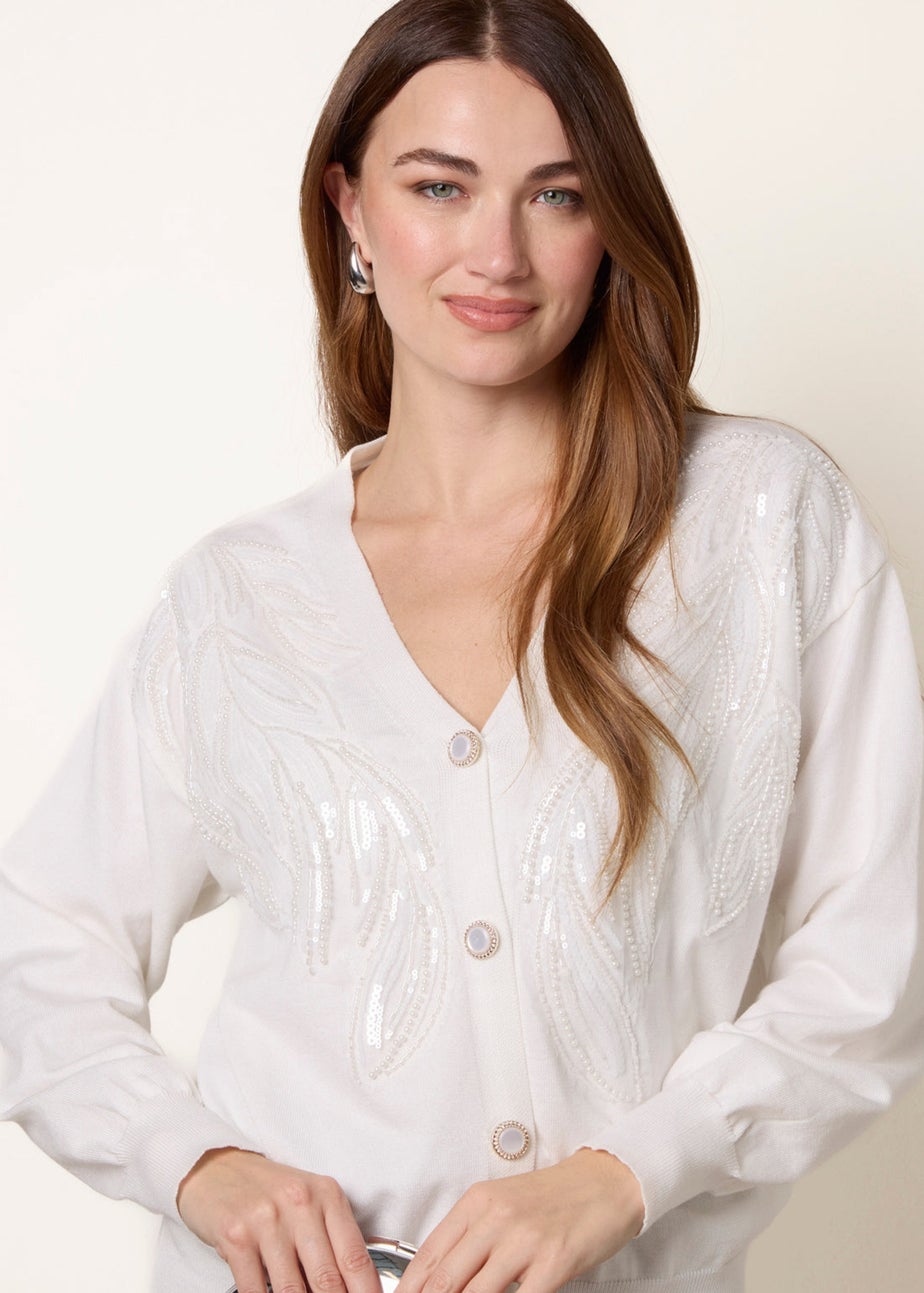 Blue Vanilla Ivory Pearl Button Embellished Front Cardigan