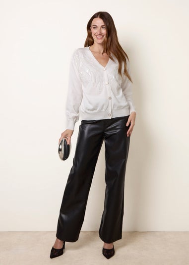 Blue Vanilla Ivory Pearl Button Embellished Front Cardigan