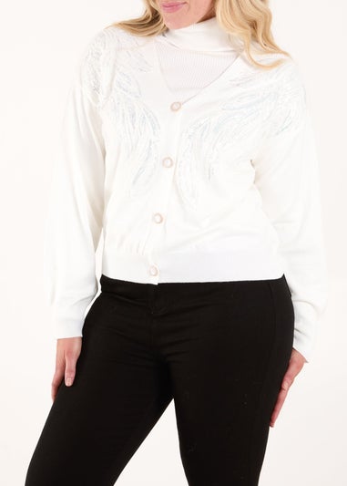 Blue Vanilla Ivory Pearl Button Embellished Front Cardigan