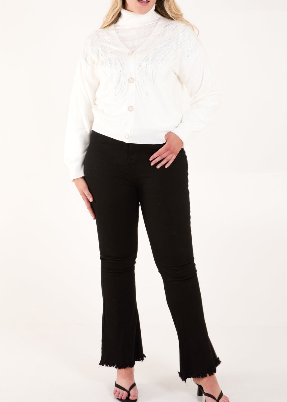 Blue Vanilla Ivory Pearl Button Embellished Front Cardigan