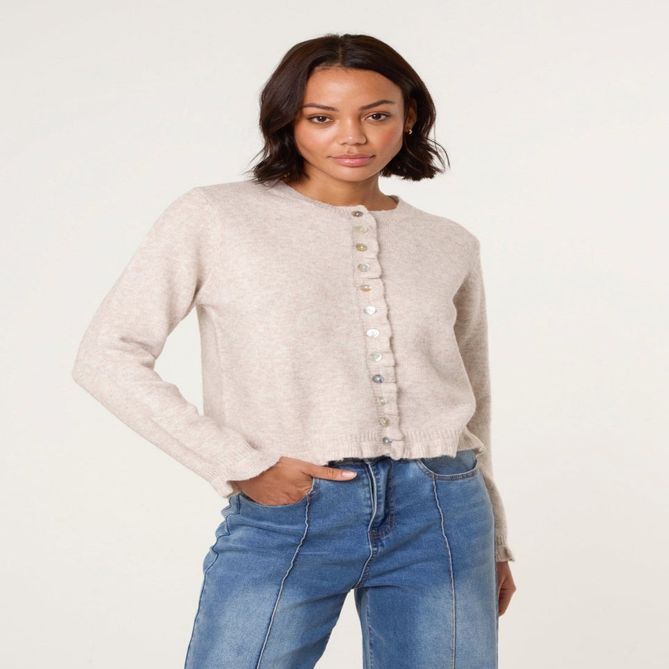 Blue Vanilla Stone Cardigan With Ruffle Trim