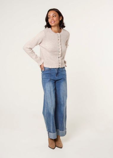 Blue Vanilla Stone Cardigan With Ruffle Trim