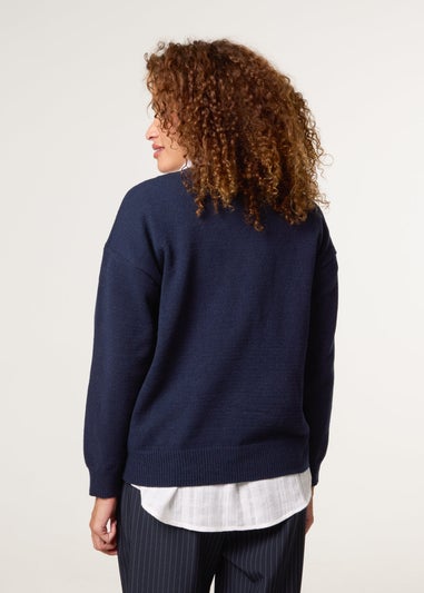 Blue Vanilla Navy Round Neck Bear Jumper